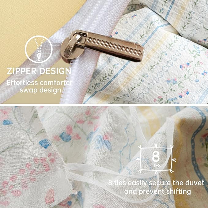 BOLINLIVING Vintage Floral Duvet Cover Twin Size, Kids Girls Blue Striped - Image 4