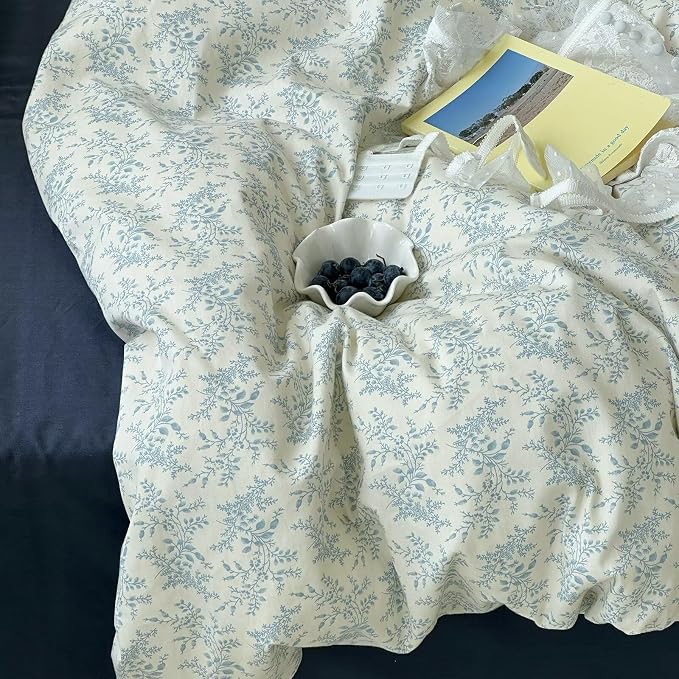 MKXI Queen Duvet Cover Set Blue White Floral Print - Image 8