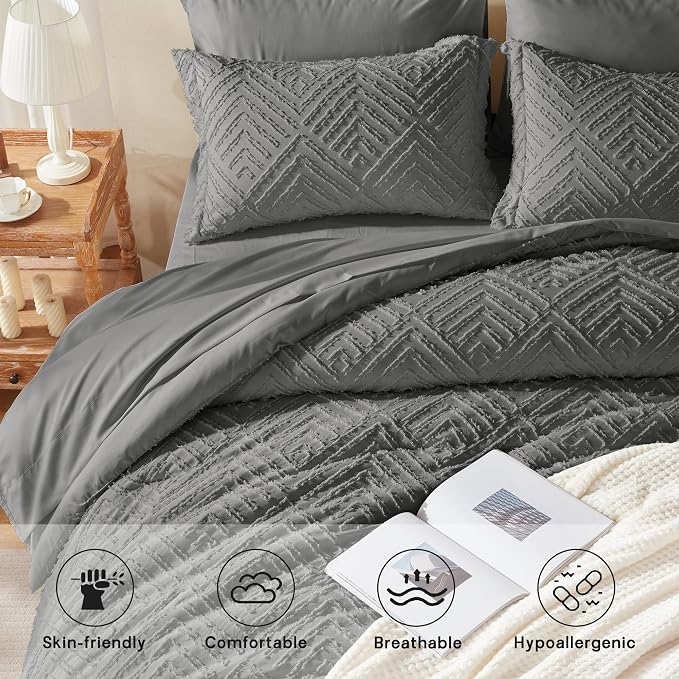 Zzlpp Queen Comforter Set 7 Pieces, Dark Grey Tufted Bed in a Bag - Image 3