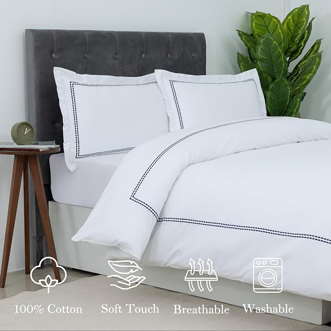 Dreamology White Duvet Cover Luxury Hotel Quality Bedding Set 100% Cotton - Image 3
