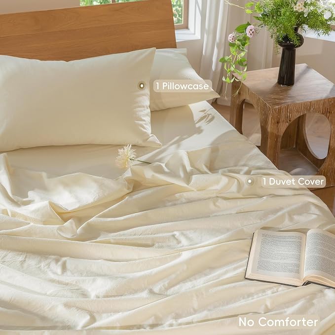 MooMee Bedding Duvet Cover Set 100% Washed Cotton Linen Like Textured - Image 2