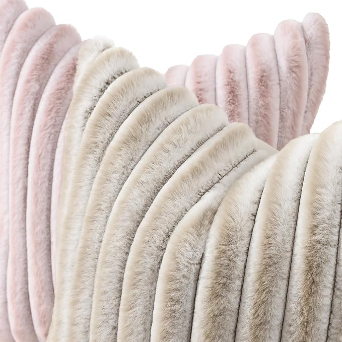 decorUhome Summer Cozy Faux Fur Throw Pillow Covers 20x20 Set of 2 Decorative - Image 2