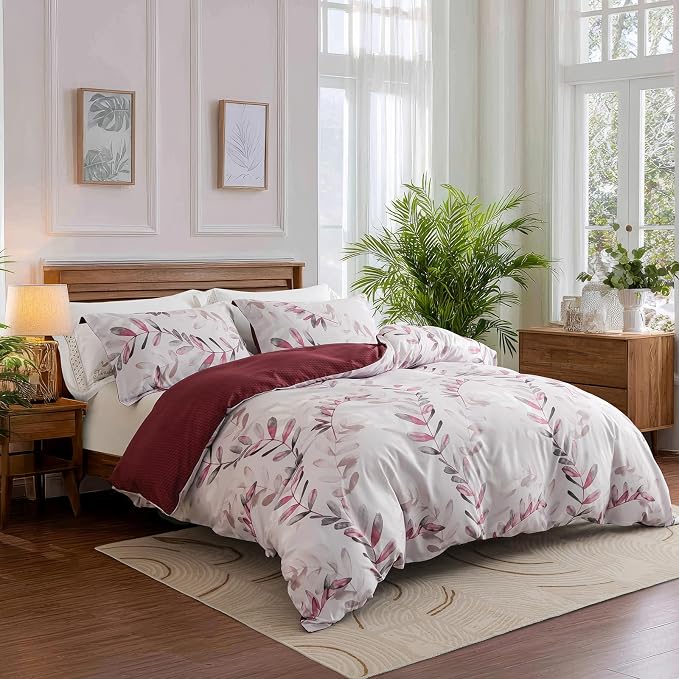 OAITE Duvet Cover King Size, Reversible Flower Pink Duvet Cover Set - Image 2