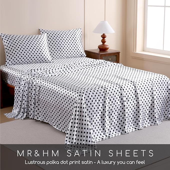 MR&HM Satin Bed Sheets with Elastic Corner Straps, King Size Sheets Set - Image 7