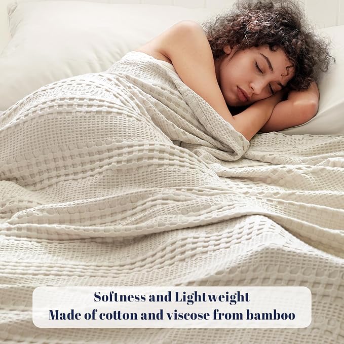 PHF Cooling Waffle Blanket California King Size, Lightweight 60% Rayon from - Image 2