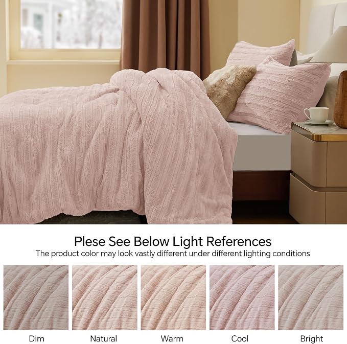 BEDELITE Fleece King Comforter Set -Super Soft & Warm Fluffy Pink Faux Fur - Image 8