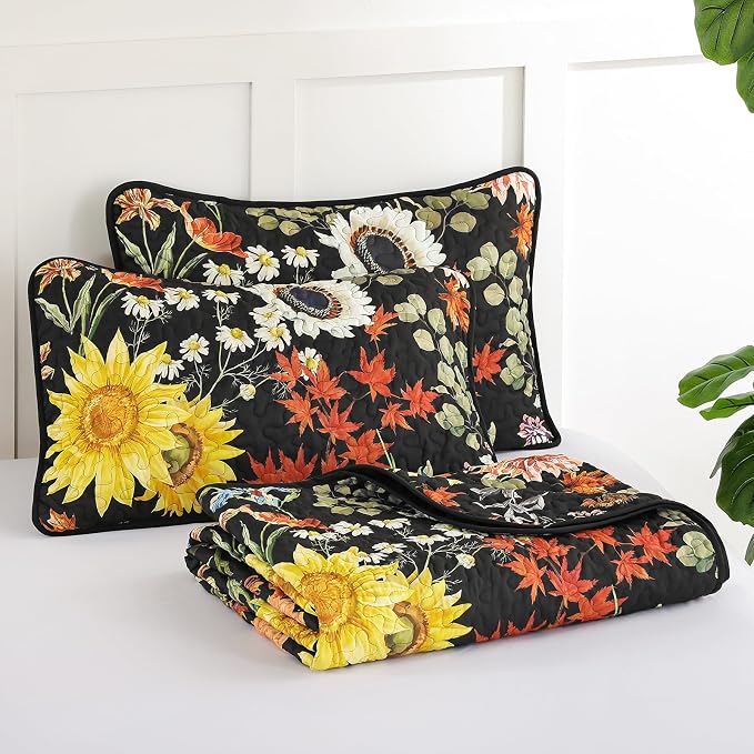 Yiran Floral Quilts Queen Size, 3 Pieces Summer Colorful Soft Lightweight - Image 9