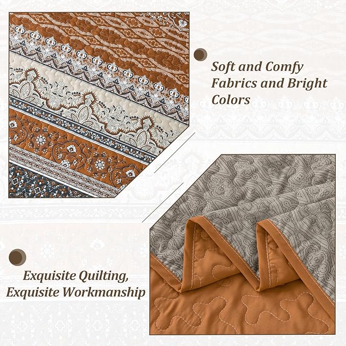 WONGS BEDDING Boho King Quilt Set, Fall Lightweight Bed Decor Bedspread - Image 5