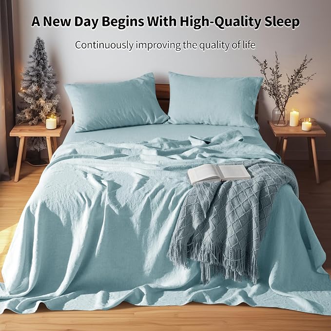 LBRO2M 100% Pure Linen Sheet Set Deep Pocket Up to 16" Bed Sheets Sets - Image 6