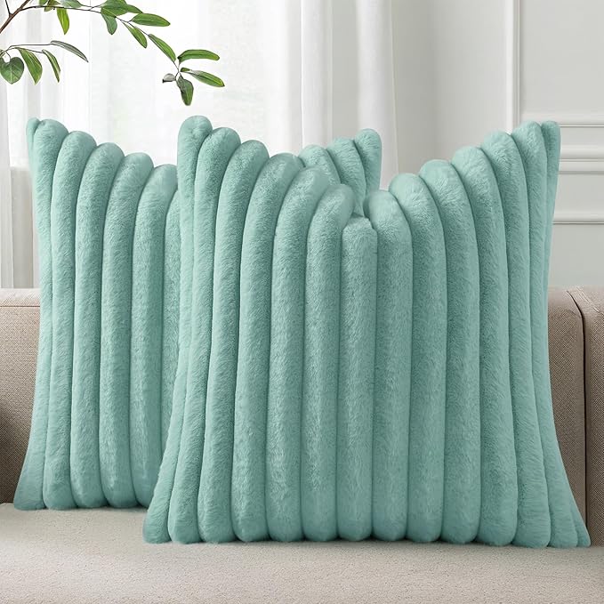 Pallene Faux Fur Plush Throw Pillow Covers 18x18 Set of 2, Luxury Soft Fluffy by PALLENE