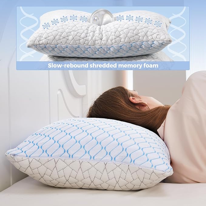 puredown® Pillows Queen Size Set of 2, Shredded Memory Foam Pillows, Cooling - Image 5