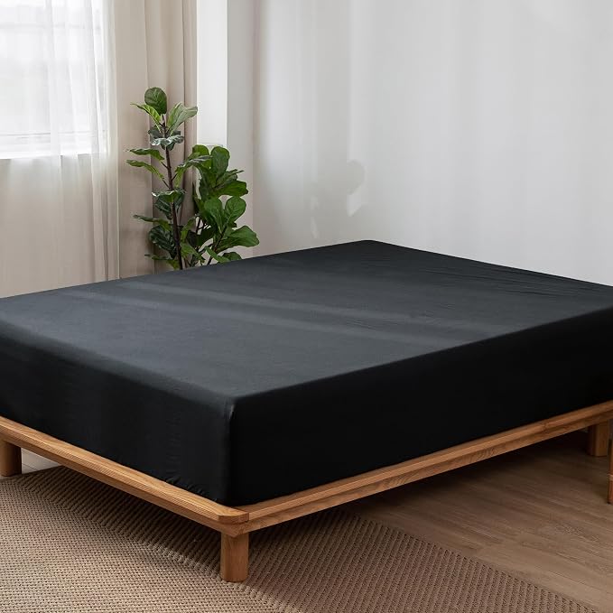 MooMee Fitted Bottom Sheet Only 100% Washed Cotton Linen Like Textured - Image 3