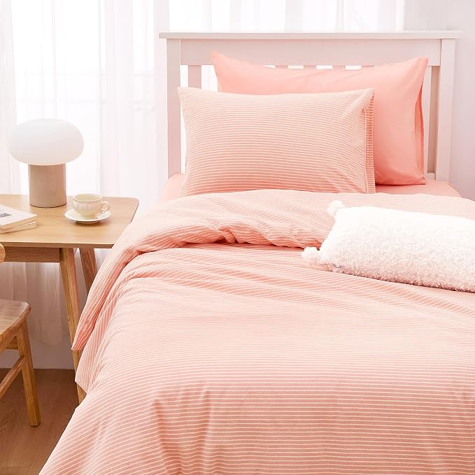 Wake In Cloud - Striped Cotton Duvet Cover Set, 100% Washed Cotton Textured - Image 4
