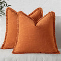 MIULEE Decorative Throw Pillow Covers Neutral Linen Fringe Throw Pillows Euro by MIULEE