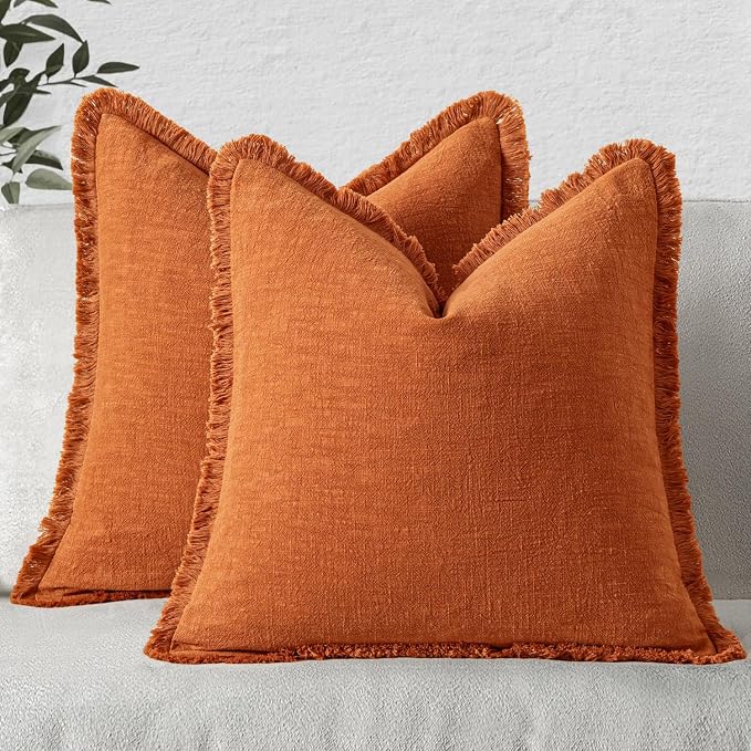 MIULEE Decorative Throw Pillow Covers Neutral Linen Fringe Throw Pillows Euro by MIULEE