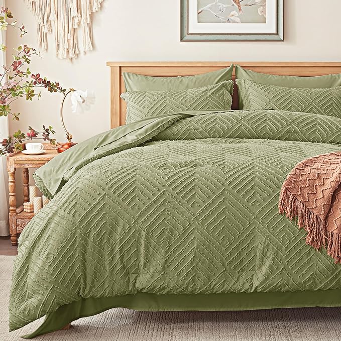 Zzlpp Full Comforter Set 7 Pieces, Army Green Tufted Bed in a Bag, All Season by ZZLPP