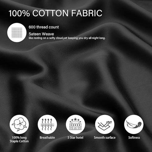 100% Cotton Standard Pillowcases Set of 2, Deep Dream 600 Thread Count Pillow - Image 2