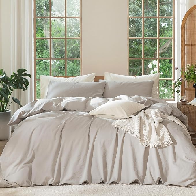 MooMee Bedding Duvet Cover Set 100% Washed Cotton Linen Like Textured by MOOMEE