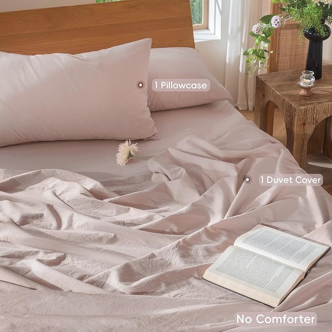MooMee Bedding Duvet Cover Set 100% Washed Cotton Linen Like Textured - Image 2