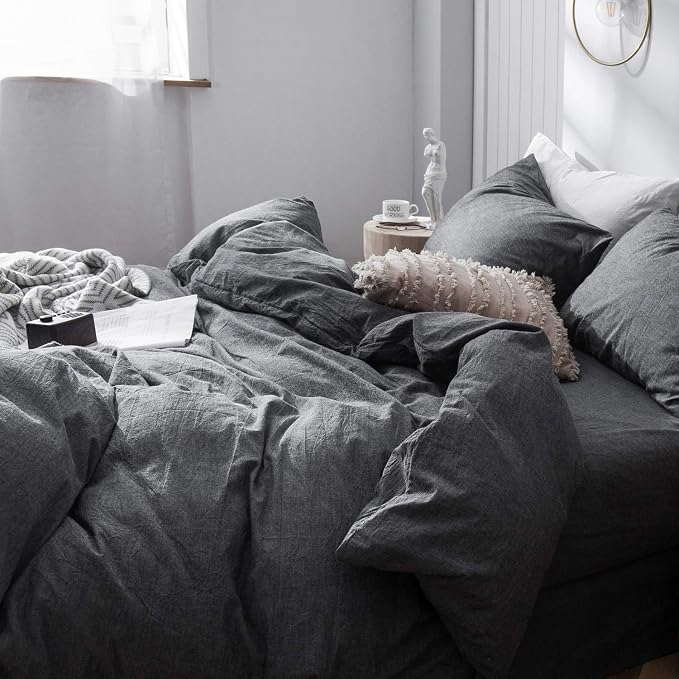 MooMee Bedding Duvet Cover Set 100% Washed Cotton Linen Like Textured - Image 5