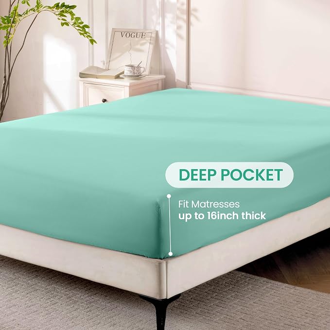 ROSE&RISY Light Green King Sheet Set, 4 Pieces Soft Bedding Sheet Set, - Image 4