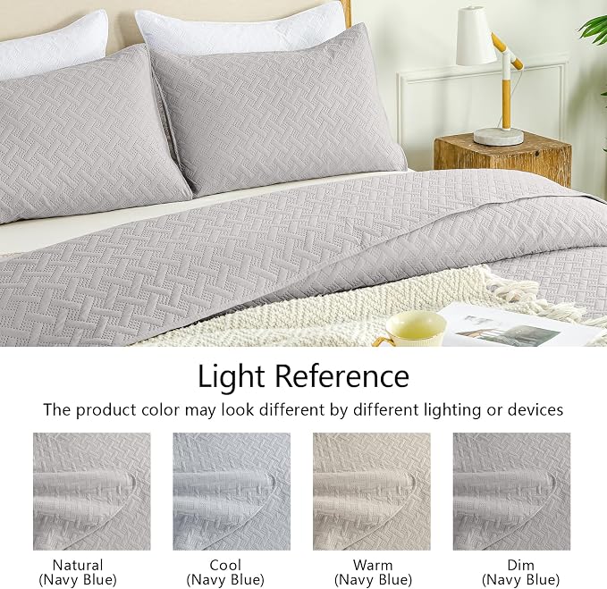 FLYMME King Size Quilt Bedding Set Light Grey Lightweight Bedspreads Set - Image 5