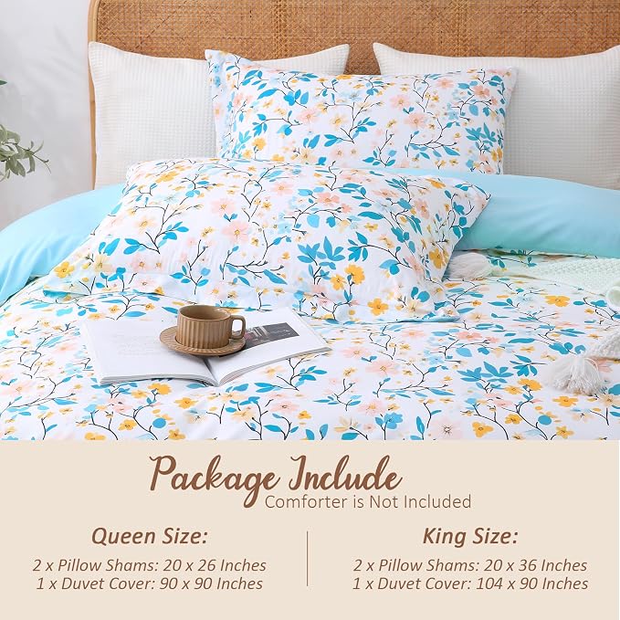 LONAVA King Botaincal 3 Pcs Duvet Cover Set, Breathable Soft Microfiber Sky - Image 5