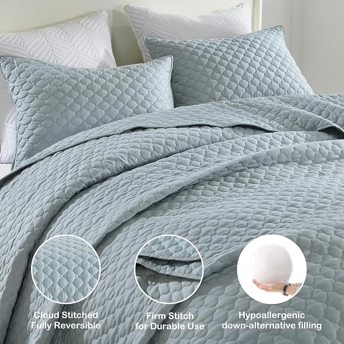 HORIMOTE HOME Quilt King Size Chambray Blue, Lightweight Quilt - Image 3