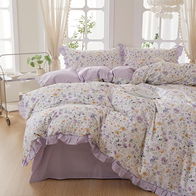 mixinni Floral Duvet Cover Set Twin XL Size, 100% Cotton 3-Piece Bedding Set by mixinni