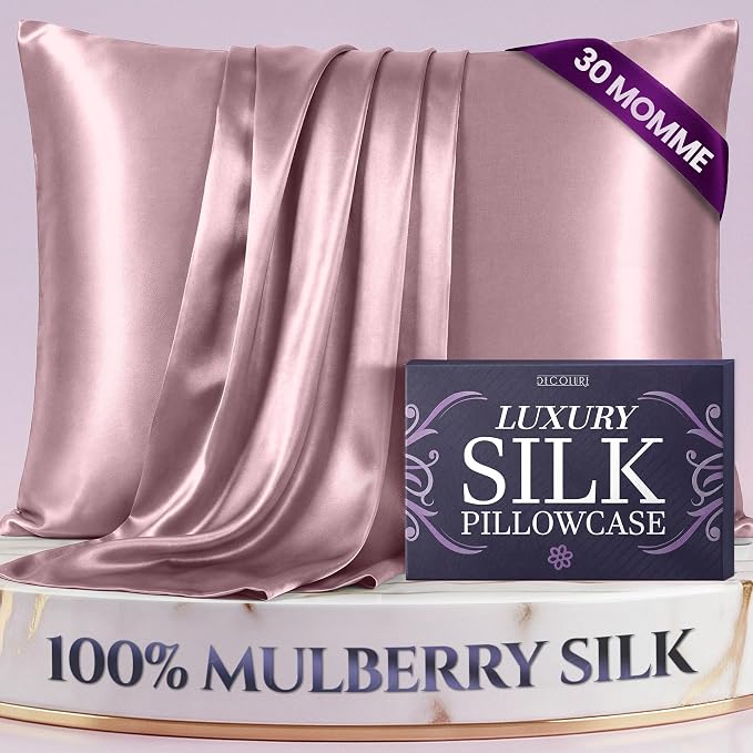 DECOLURE 100% Pure Mulberry Silk Pillow Case Queen Size – Highest Grade 30 by DECOLURE