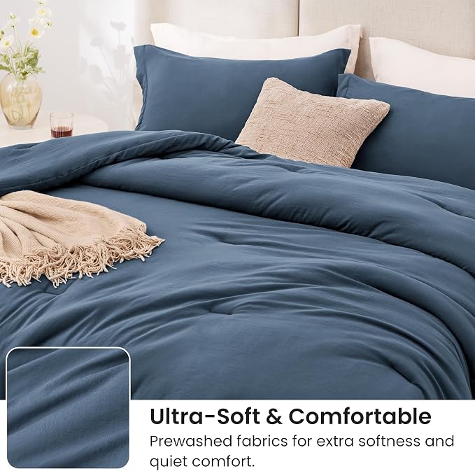 Love's cabin Navy Blue King Size Comforter Set, 3-Piece Prewashed Bed Set - Image 4