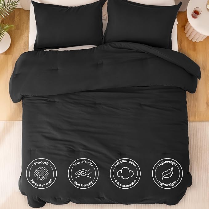 Love's cabin Black King Size Comforter Set, 3-Piece Prewashed Bed Set - Image 3