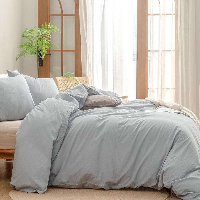 BESTOUCH Duvet Cover Set 100% Washed Cotton Linen Feel Super Soft Comfortable - Image 3