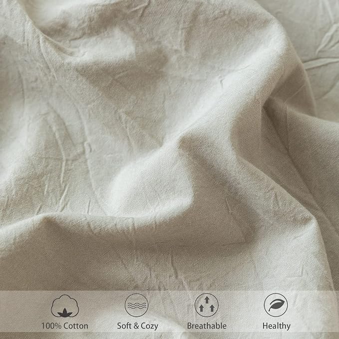 MooMee Fitted Bottom Sheet Only 100% Washed Cotton Linen Like Textured - Image 5