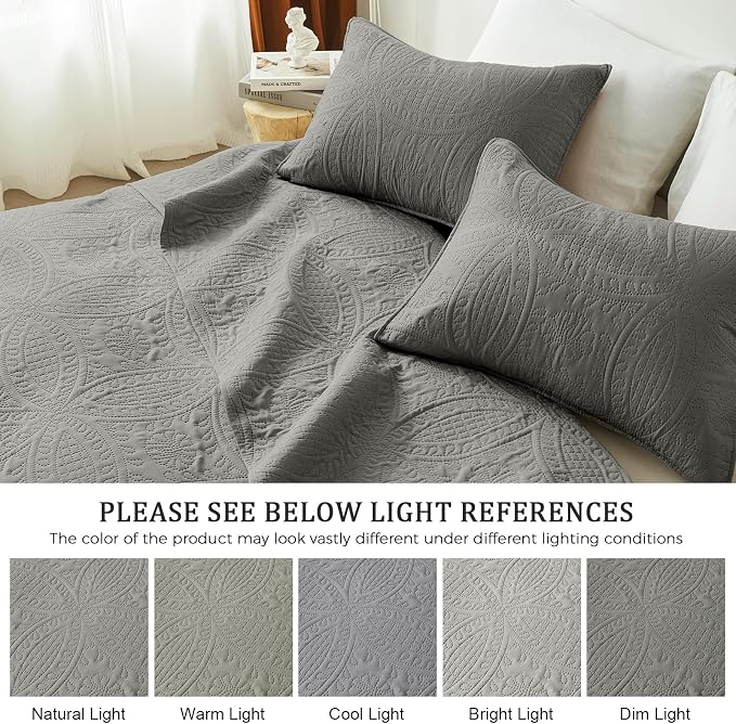 akkialla Dark Grey Full/Queen Quilt Set, Ultrasonic Lightweight Bedspread - Image 5