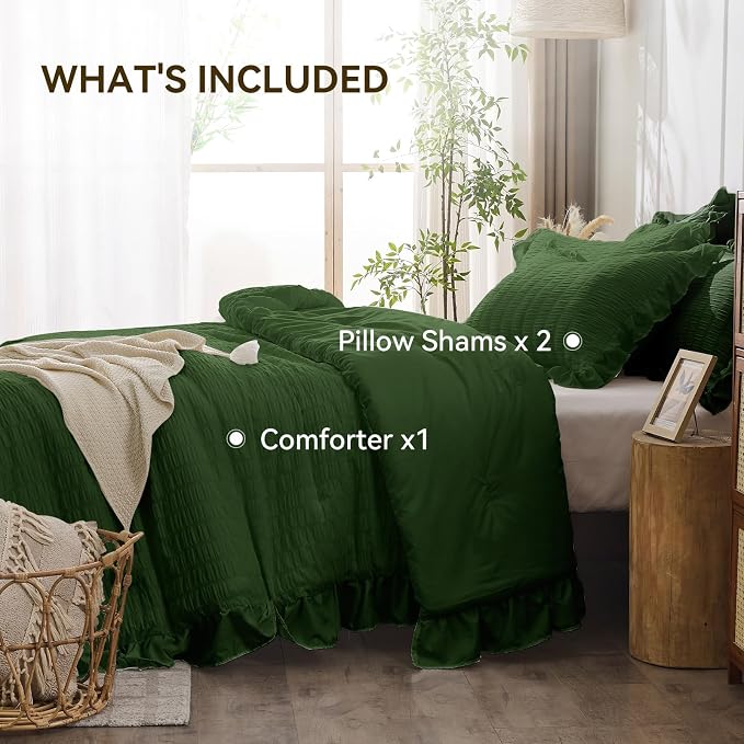 JOLLYVOGUE Dark Green Comforter Full Size, 3 Pieces Seersucker Lightweight Full - Image 6