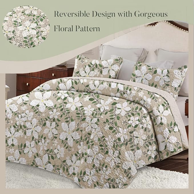 Whale Flotilla Reversible Printed Quilt King Size, Extra Soft Boho Floral Leaf - Image 2