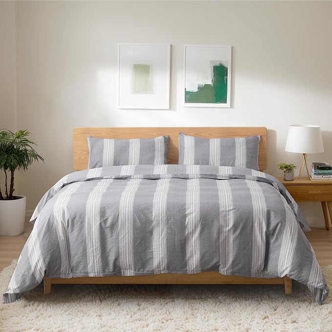 TOCOMOA Striped Duvet Cover Set 100% Natural Cotton Soft Comfy Breathable 3 - Image 3