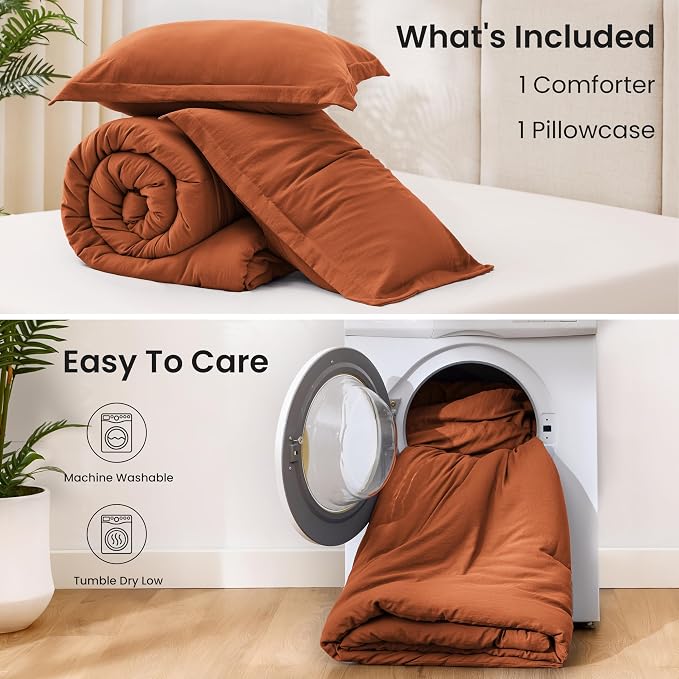 Love's cabin Terracotta Twin/Twin XL Comforter Set, 2-Piece Prewashed Bed Set - Image 8