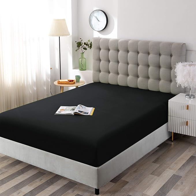 Sfoothome Black Fitted Sheet, 14 Inch Pocket Deep, Microfiber Sheets, Twin Size - Image 2