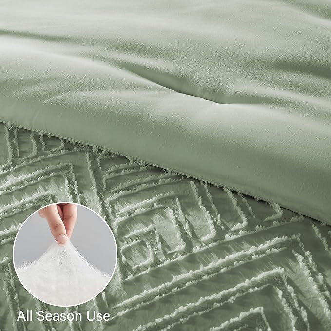 Zzlpp King Comforter Set 7 Pieces, Sage Green Tufted Bed in a Bag - Image 6