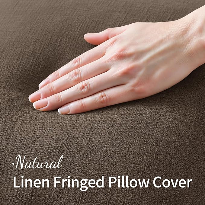 MIULEE Decorative Throw Pillow Covers Neutral Linen Fringe Throw Pillows Euro - Image 2
