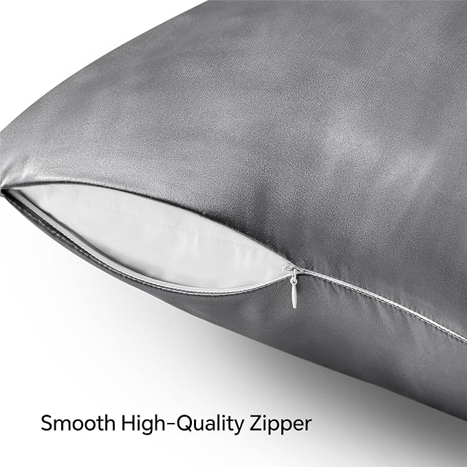 BEDELITE Satin Pillowcase with Zipper, Dark Grey King Size Pillow Cases Set of 2 - Image 5