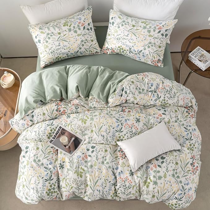 mixinni Flower Duvet Cover Twin XL Size, Sage Green Floral Duvet Cover Soft - Image 6