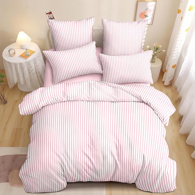 Nayoroom Pink Striped Duvet Cover Queen Size White Stripe Duvet Cover Dorm by Nayoroom