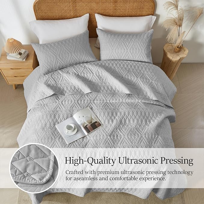 akkialla Twin Size Quilt Bedding Set, Light Grey Lightweight Microfiber Soft - Image 5