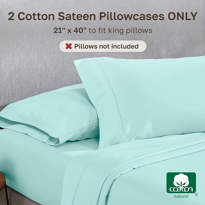 California Design Den 400 Thread Count 100% Cotton Pillowcases, Seafoam King - Image 3