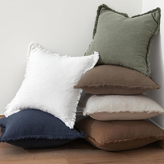 MIULEE Decorative Throw Pillow Covers Neutral Linen Fringe Throw Pillows Set of - Image 5