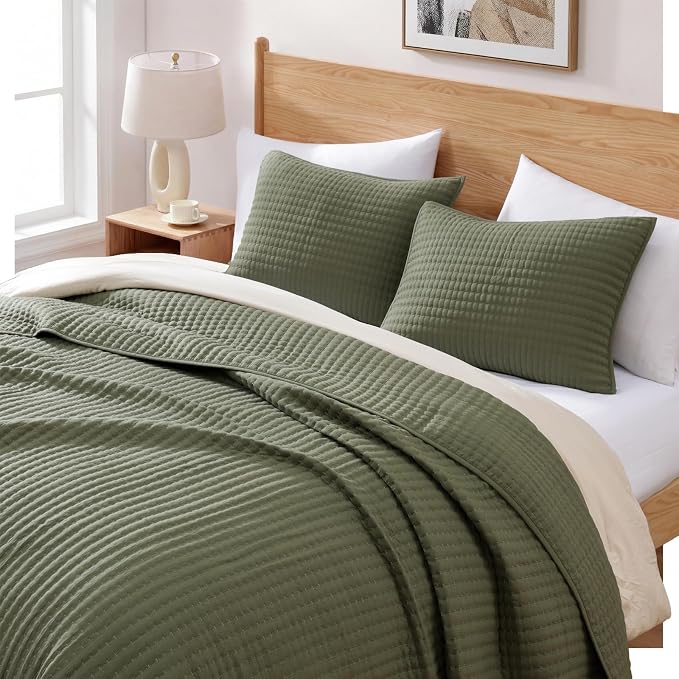 WRENSONGE King Size Quilt-3 Pieces Lightweight Bedspreads Olive Green King - Image 2