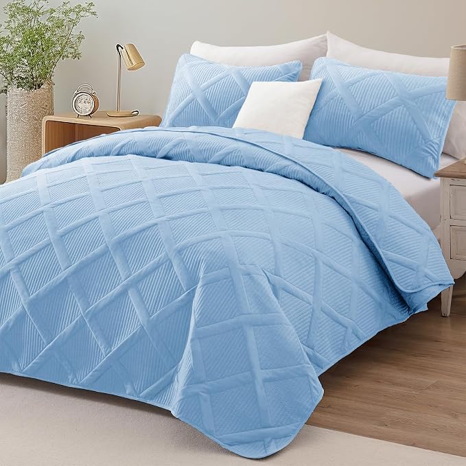 Exclusivo Mezcla Quilt Set Oversized King Size, 3 Pieces Sky Blue Cal King - Image 2